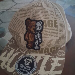 Top Level Snapback Cap with Bear Design - Beige and Brown